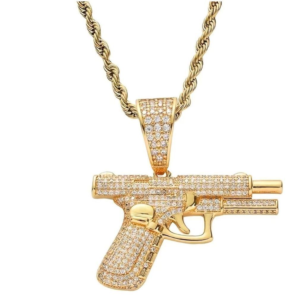 1pc golden color New Fashion Trendy Hip Hop Crystal Pistol Pendant